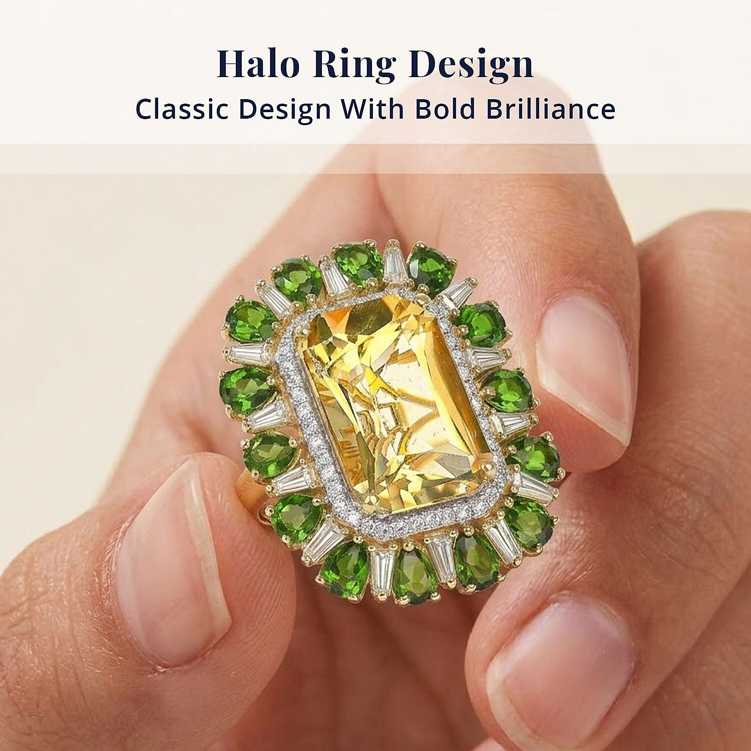 D'Joy Radiant Cut Yellow Labradorite, Multi Gemstone Ring in 18K Vermeil YG Over Sterling Silver (Size 6.0) 9.70 ctw