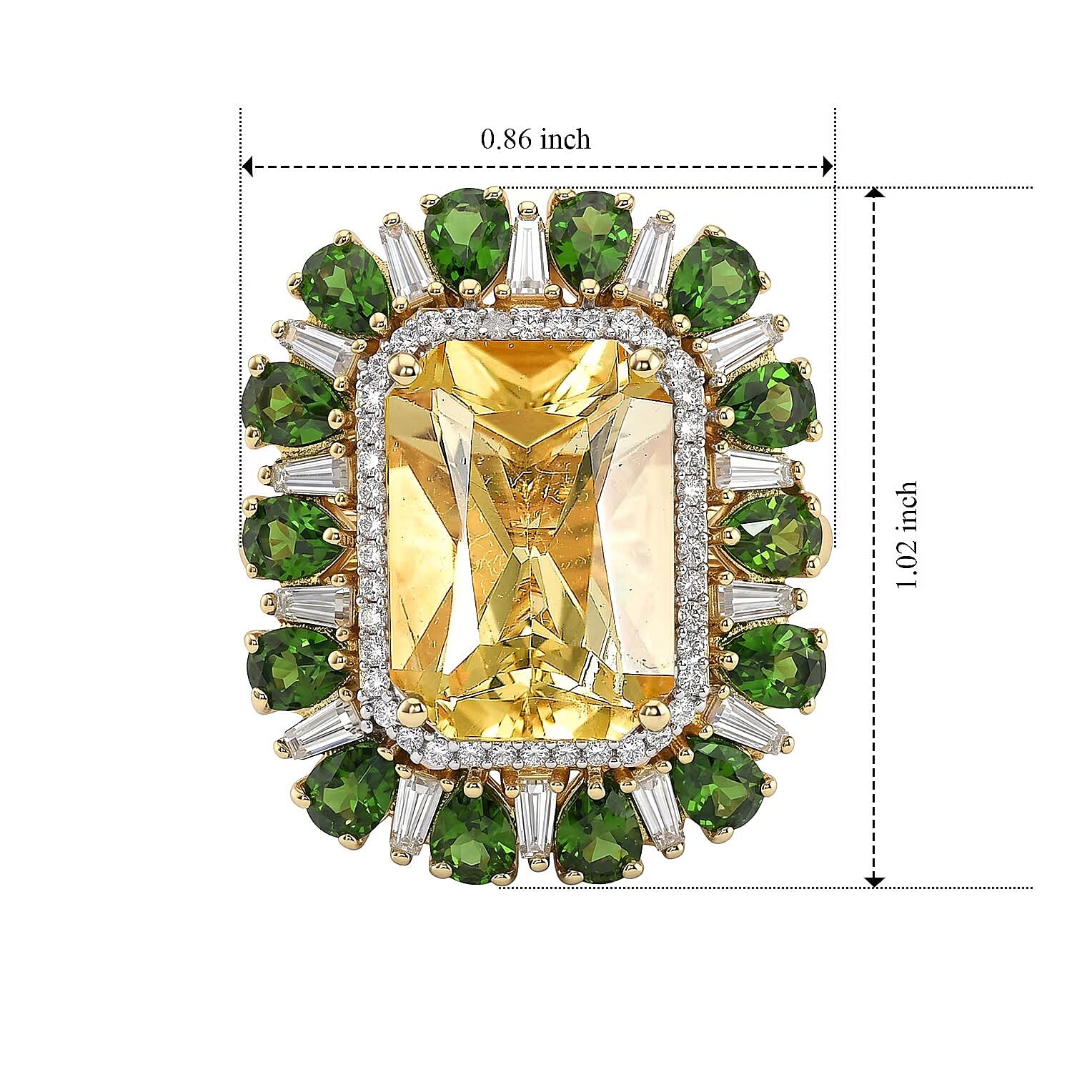 D'Joy Radiant Cut Yellow Labradorite, Multi Gemstone Ring in 18K Vermeil YG Over Sterling Silver (Size 6.0) 9.70 ctw