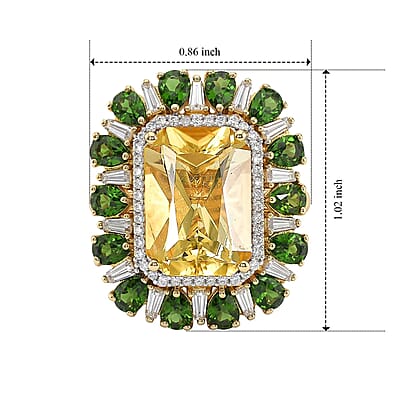 D'Joy Radiant Cut Yellow Labradorite, Multi Gemstone Ring in 18K Vermeil YG Over Sterling Silver (Size 6.0) 9.70 ctw