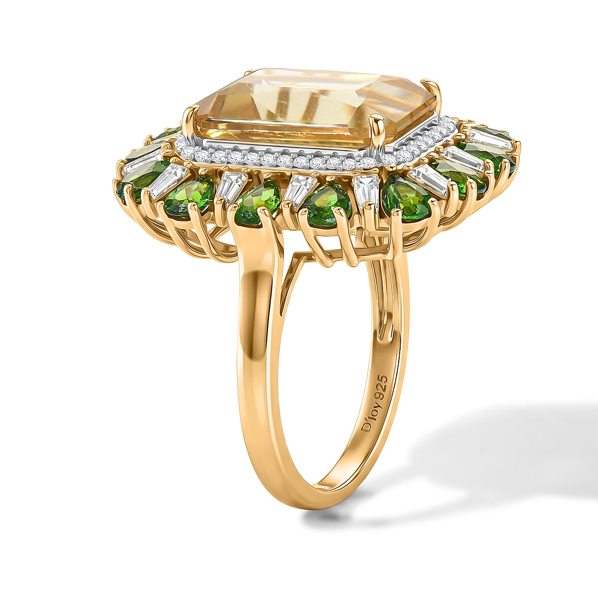 D'Joy Radiant Cut Yellow Labradorite and Multi Gemstone 9.70 ctw Golden Dawn Halo Ring in 18K Vermeil Yellow Gold Over Sterling Silver (Size 7.0) image number 3