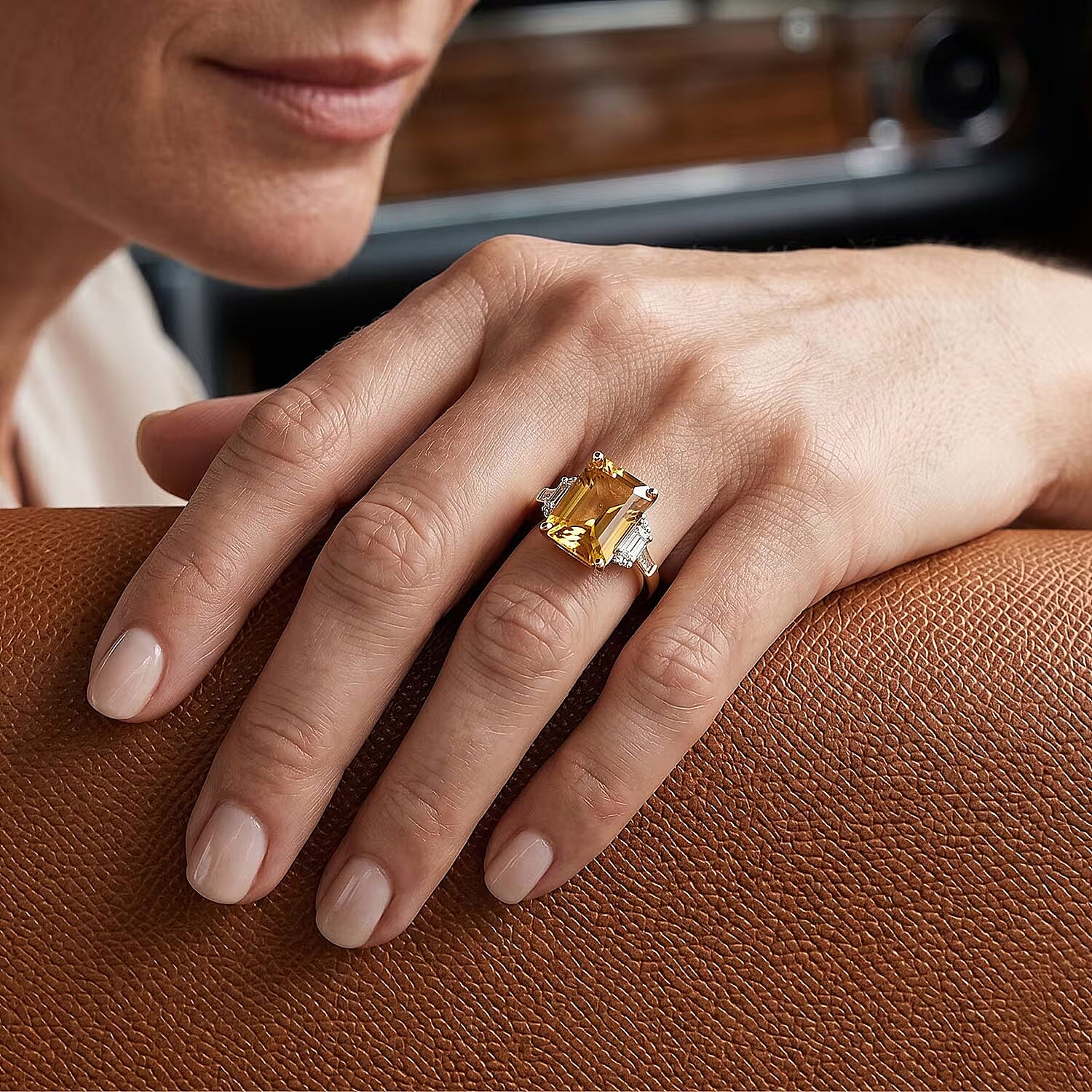 D'Joy Radiant Cut Yellow Labradorite and White Zircon 6.65 ctw Sunrise Octagon Ring in 18K Vermeil Yellow Gold Sterling Silver (Size 6.0)