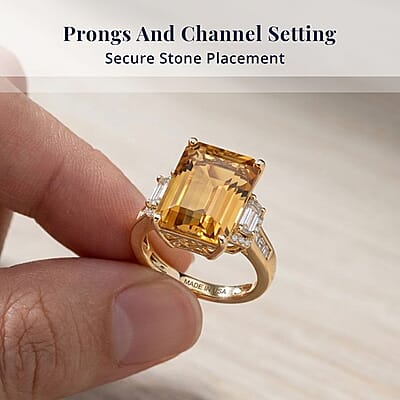 D'Joy Radiant Cut Yellow Labradorite and White Zircon 6.65 ctw Sunrise Octagon Ring in 18K Vermeil Yellow Gold Sterling Silver (Size 6.0)
