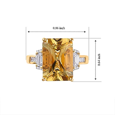 D'Joy Radiant Cut Yellow Labradorite and White Zircon 6.65 ctw Sunrise Octagon Ring in 18K Vermeil Yellow Gold Sterling Silver (Size 6.0)