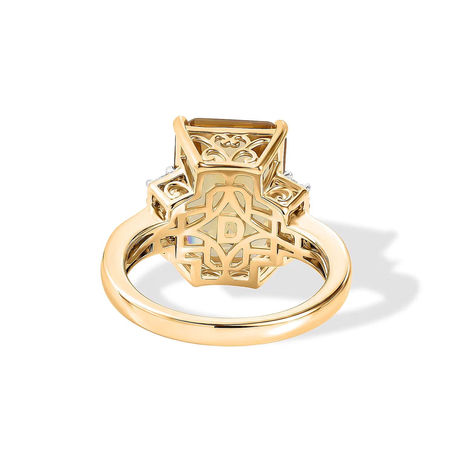 D'Joy Radiant Cut Yellow Labradorite and White Zircon 6.65 ctw Sunrise Octagon Ring in 18K Vermeil Yellow Gold Sterling Silver (Size 6.0)