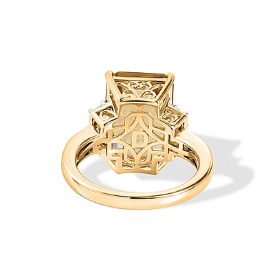 D'Joy Radiant Cut Yellow Labradorite and White Zircon 6.65 ctw Sunrise Octagon Ring in 18K Vermeil Yellow Gold Sterling Silver (Size 6.0)