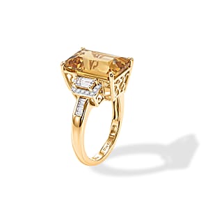 D'Joy Radiant Cut Yellow Labradorite, White Zircon Ring in 18K Vermeil YG Sterling Silver (Size 8.0) 6.65 ctw