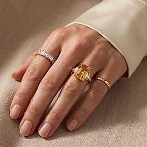 D'Joy Radiant Cut Yellow Labradorite, White Zircon Ring in 18K Vermeil YG Sterling Silver (Size 9.0) 6.65 ctw