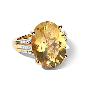 D'Joy Yellow Labradorite, Diamond (0.20 cts) Ring in 18K Vermeil YG Over Sterling Silver (Size 10.0) 10.65 ctw
