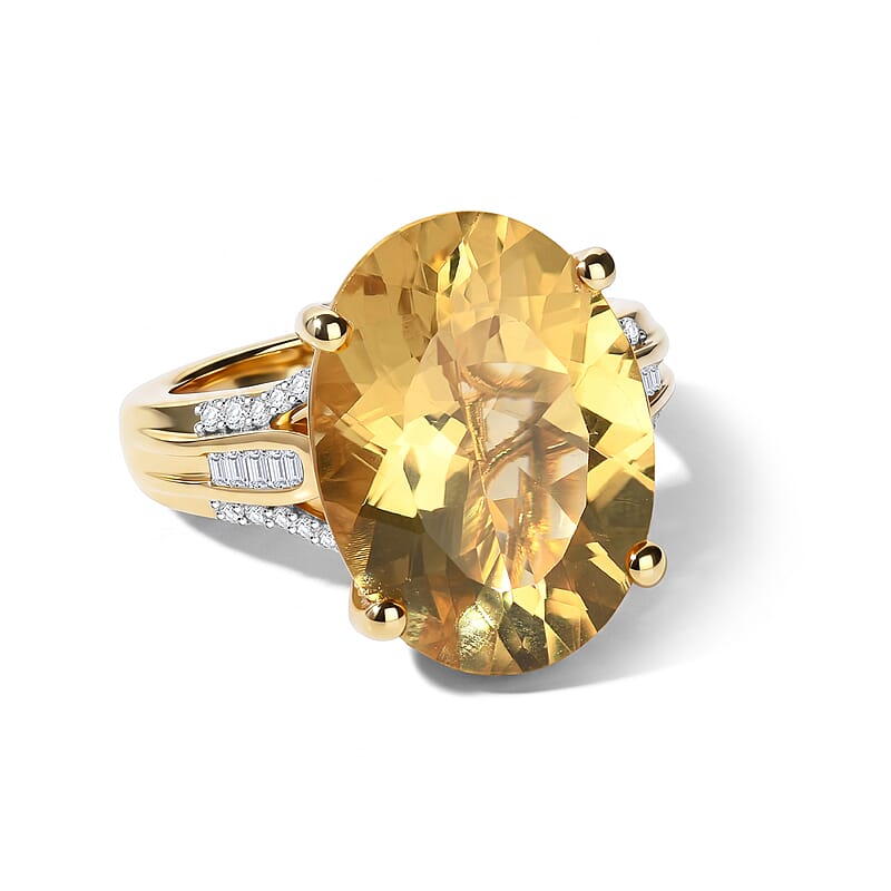 D'Joy Yellow Labradorite and Diamond 10.65 ctw Sunrise Oval Ring in 18K Vermeil Yellow Gold Over Sterling Silver (Size 6.0)