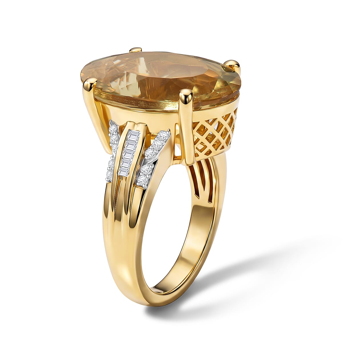 D'Joy Yellow Labradorite, Diamond (0.20 cts) Ring in 18K Vermeil YG Over Sterling Silver (Size 9.0) 10.65 ctw image number 3