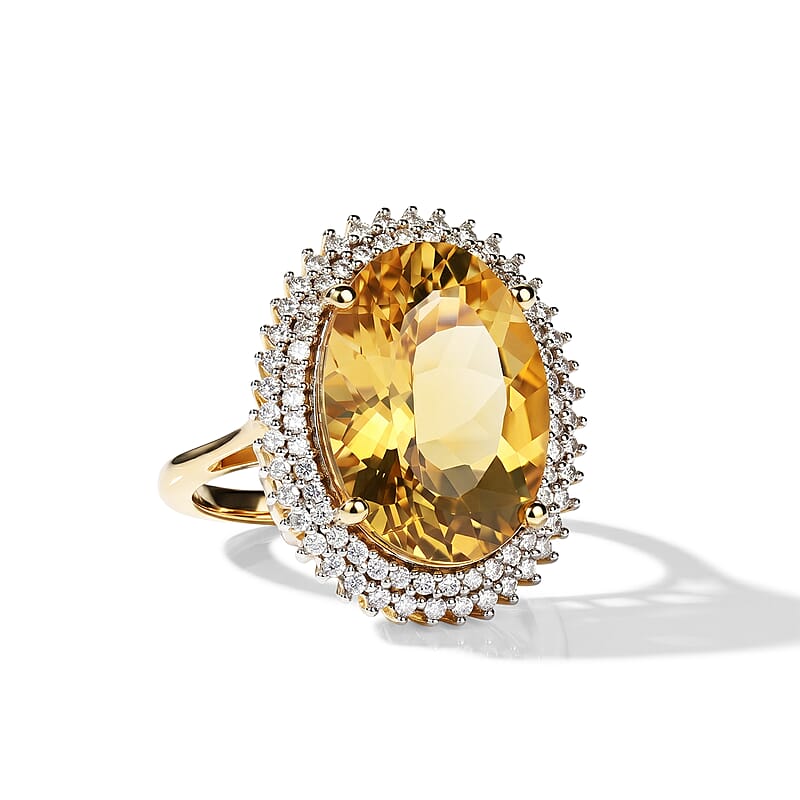 D'Joy Yellow Labradorite and Moissanite 12.20 ctw Ring in 18K Vermeil Yellow Gold Over Sterling Silver (Size 6.0)