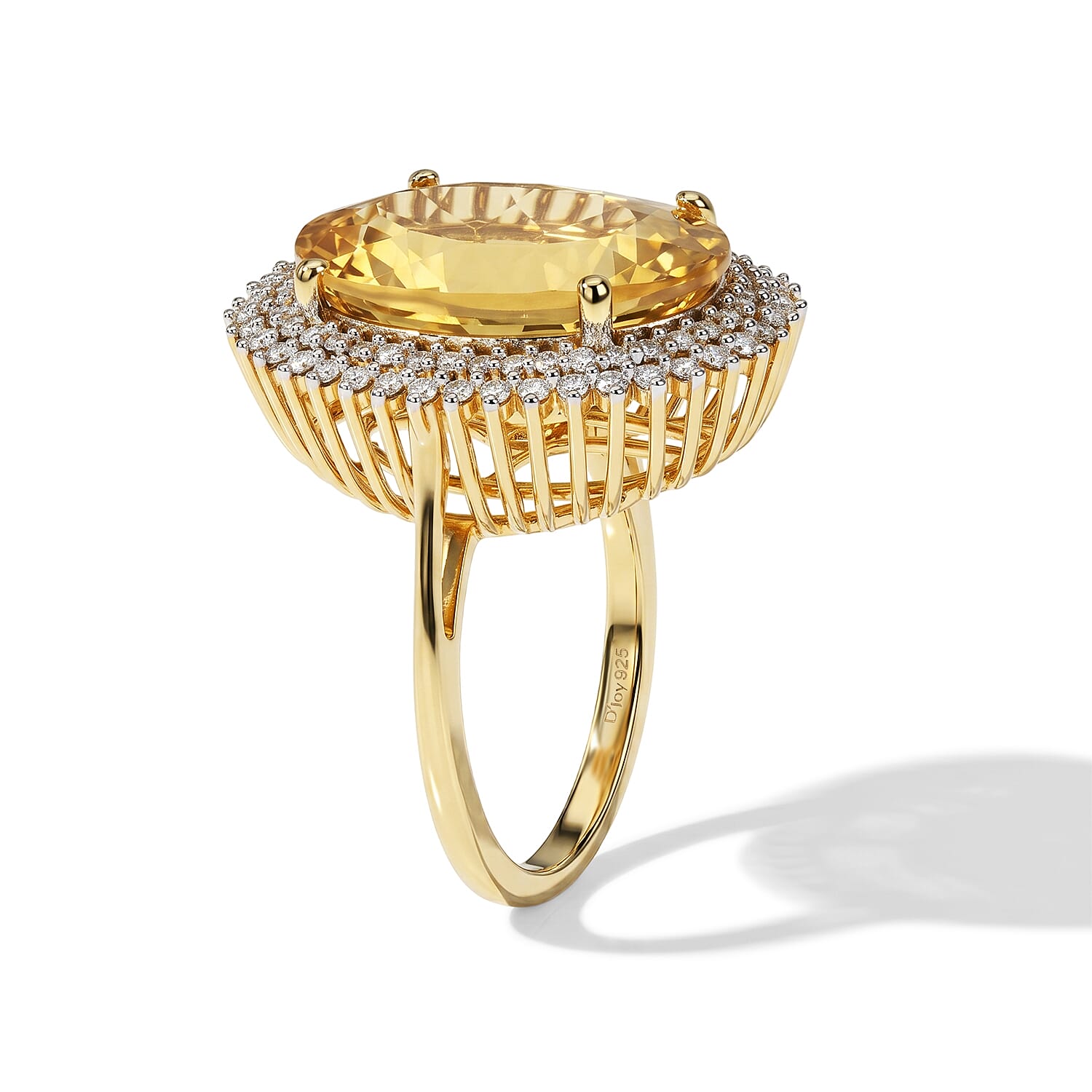 D'Joy Yellow Labradorite and Moissanite 12.20 ctw Ring in 18K Vermeil Yellow Gold Over Sterling Silver (Size 6.0)