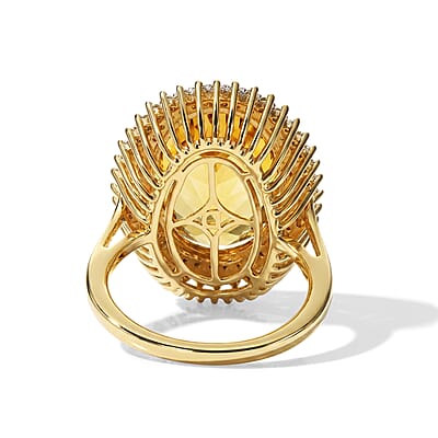 D'Joy Yellow Labradorite and Moissanite 12.20 ctw Ring in 18K Vermeil Yellow Gold Over Sterling Silver (Size 6.0)
