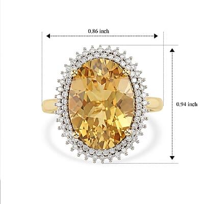 D'Joy Yellow Labradorite and Moissanite 12.20 ctw Ring in 18K Vermeil Yellow Gold Over Sterling Silver (Size 6.0)