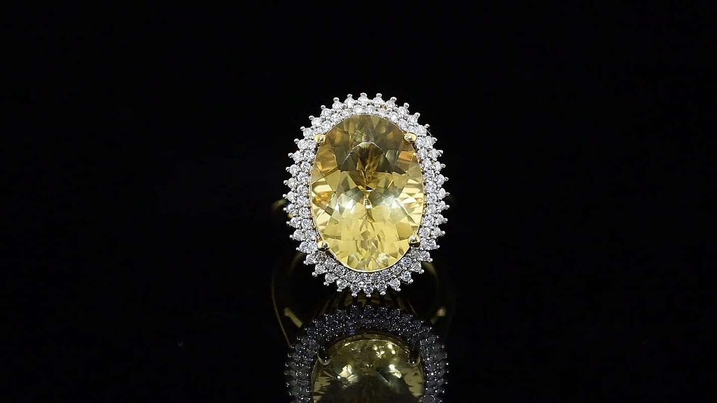 D'Joy Yellow Labradorite, Moissanite Ring in 18K Vermeil YG Over Sterling Silver 11.20 ctw