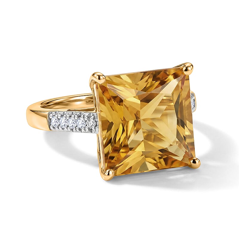 D'Joy Princess Cut Yellow Labradorite and Lab Grown Diamond G-H SI 7.30 ctw Dawn Solitaire Ring in 18K Vermeil Yellow Gold Over Sterling Silver (Size 6.0)