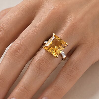 D'Joy Princess Cut Yellow Labradorite and Lab Grown Diamond G-H SI 7.30 ctw Dawn Solitaire Ring in 18K Vermeil Yellow Gold Over Sterling Silver (Size 6.0)