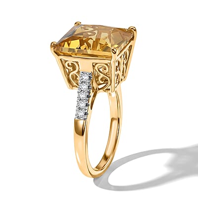 D'Joy Princess Cut Yellow Labradorite and Lab Grown Diamond G-H SI 7.30 ctw Dawn Solitaire Ring in 18K Vermeil Yellow Gold Over Sterling Silver (Size 6.0)