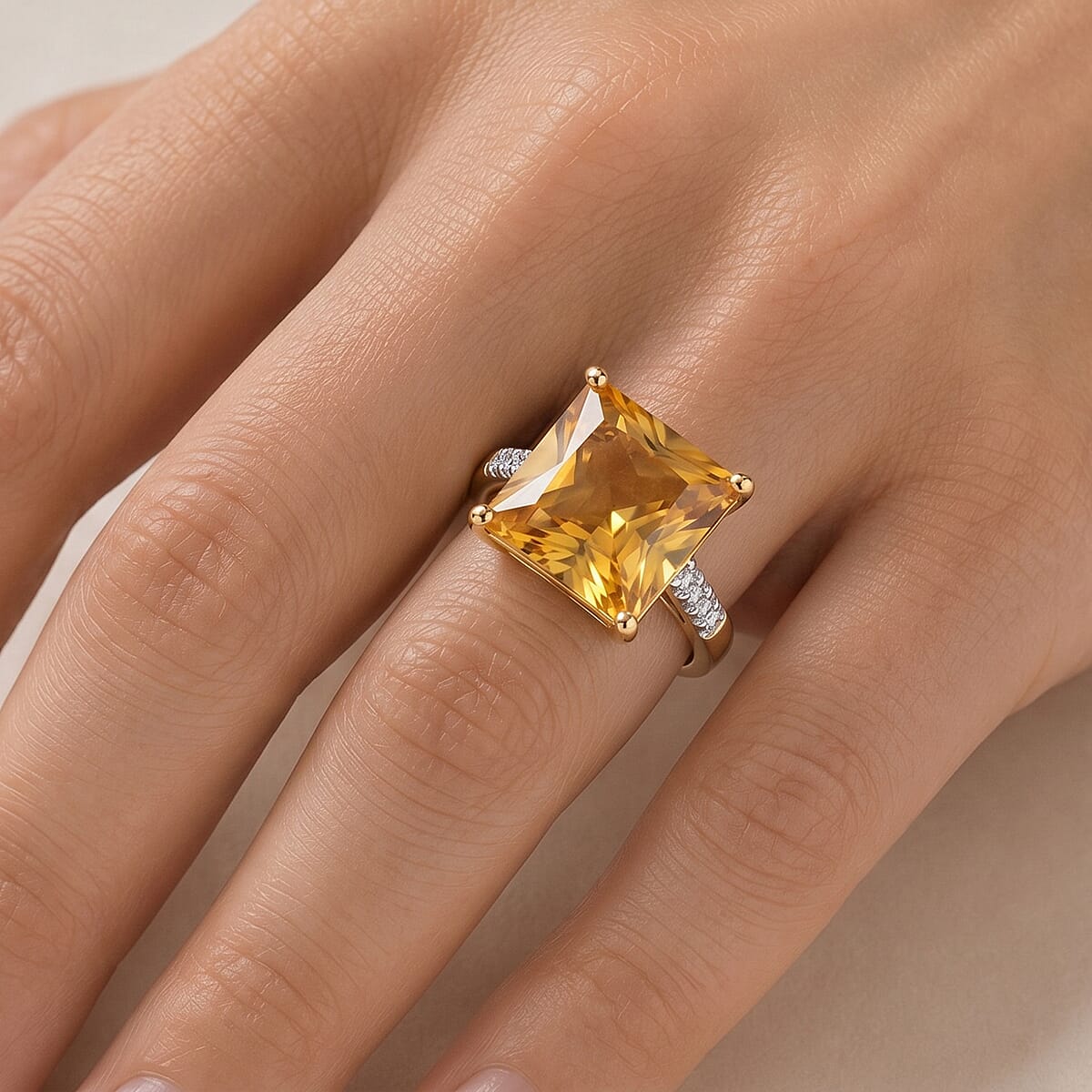D'Joy Princess Cut Yellow Labradorite, Lab Grown Diamond (G-H, SI) Ring in 18K Vermeil YG Over Sterling Silver 7.30 ctw image number 1