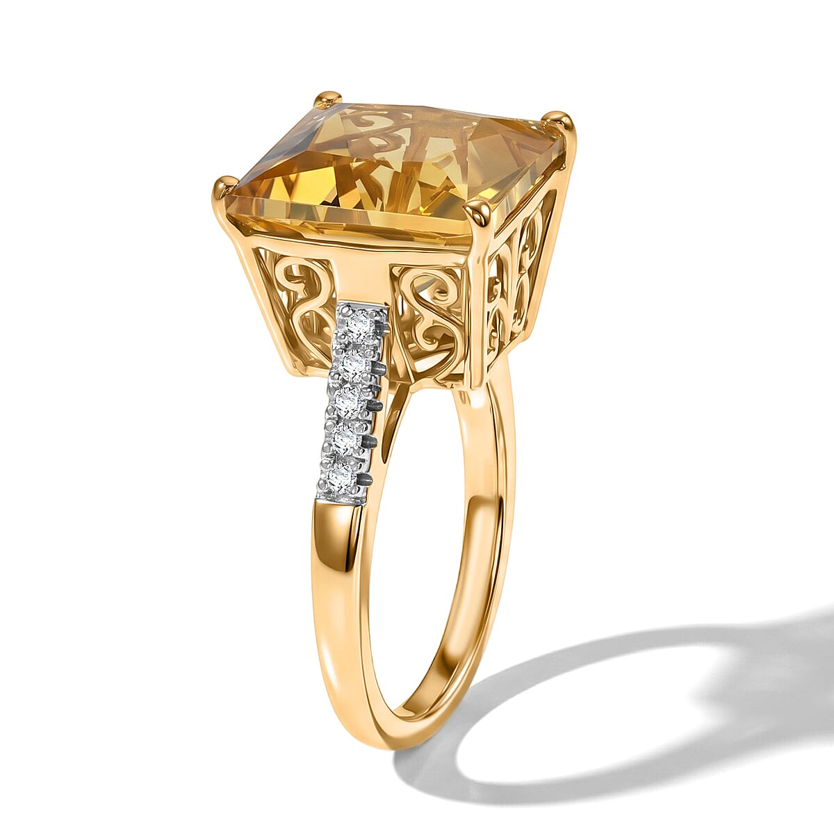 D'Joy Princess Cut Yellow Labradorite, Lab Grown Diamond (G-H, SI) Ring in 18K Vermeil YG Over Sterling Silver 7.30 ctw image number 3