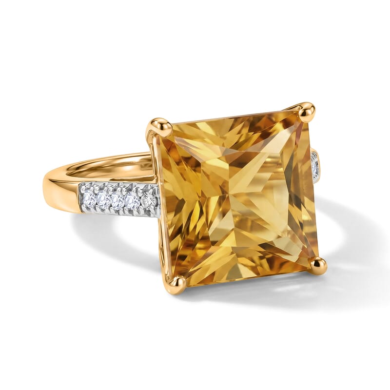 D'Joy Princess Cut Yellow Labradorite and Lab Grown Diamond G-H SI 7.30 ctw Dawn Solitaire Ring in 18K Vermeil Yellow Gold Over Sterling Silver (Size 9.0)