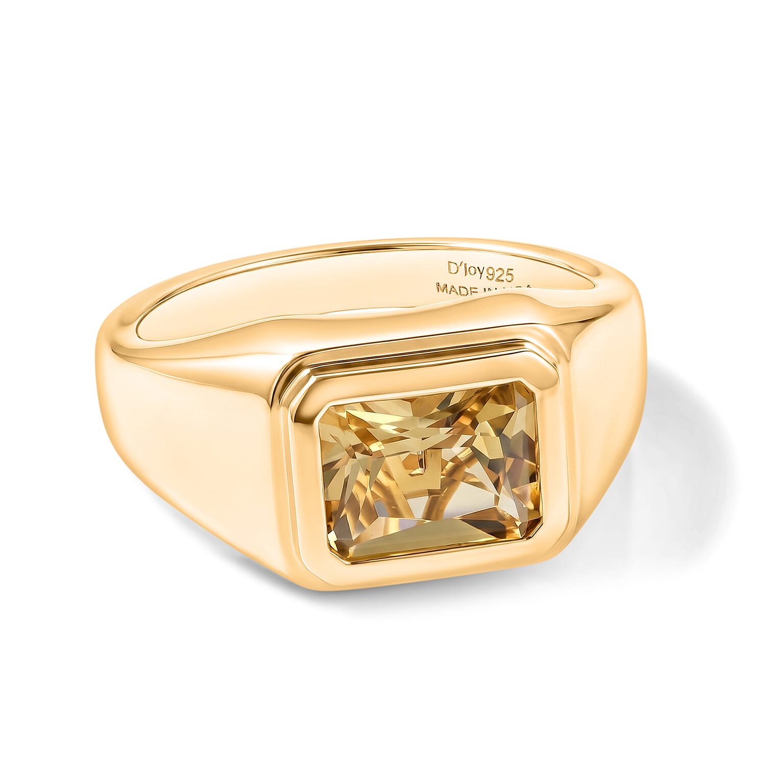 D'Joy Radiant Cut Yellow Labradorite Ring in 18K Vermeil YG Over Sterling Silver (Size 10.0) 3.00 ctw