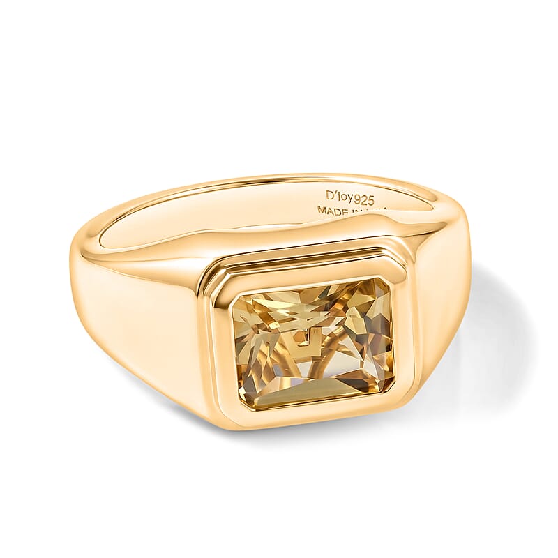 D'Joy Radiant Cut Yellow Labradorite 3.00 ctw Men's Ring in 18K Vermeil Yellow Gold Over Sterling Silver (Size 10.0)
