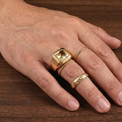 D'Joy Radiant Cut Yellow Labradorite 3.00 ctw Men's Ring in 18K Vermeil Yellow Gold Over Sterling Silver (Size 10.0)