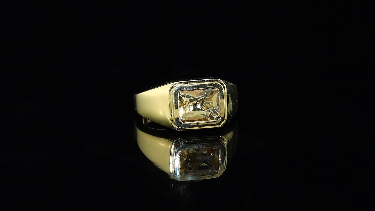 D'Joy Radiant Cut Yellow Labradorite Ring in 18K Vermeil YG Over Sterling Silver (Size 10.0) 3.00 ctw
