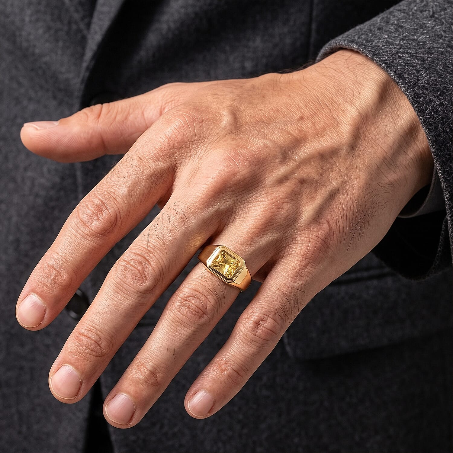 D'Joy Radiant Cut Yellow Labradorite 3.00 ctw Men's Ring in 18K Vermeil Yellow Gold Over Sterling Silver (Size 12.0)