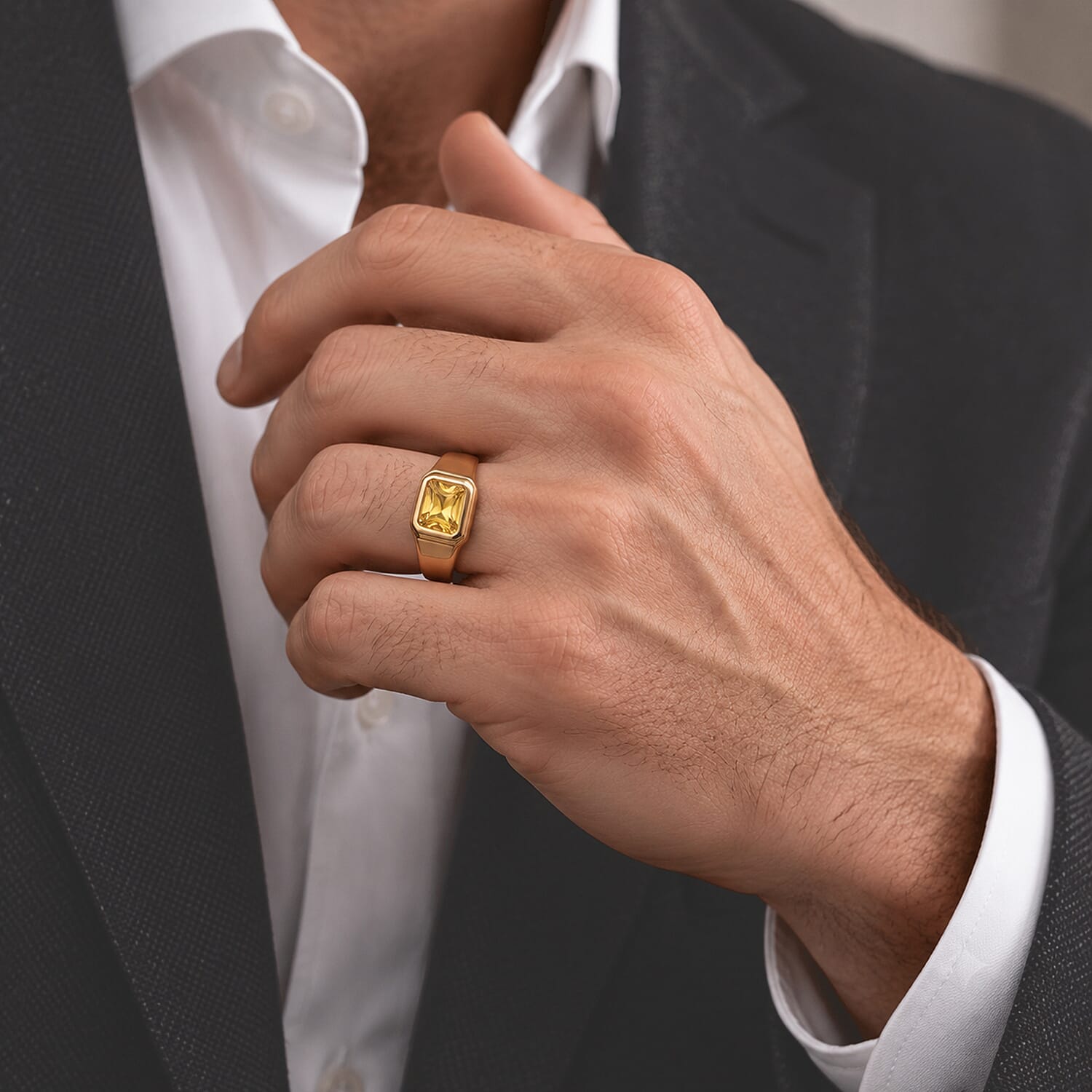 D'Joy Radiant Cut Yellow Labradorite 3.00 ctw Men's Ring in 18K Vermeil Yellow Gold Over Sterling Silver (Size 12.0)