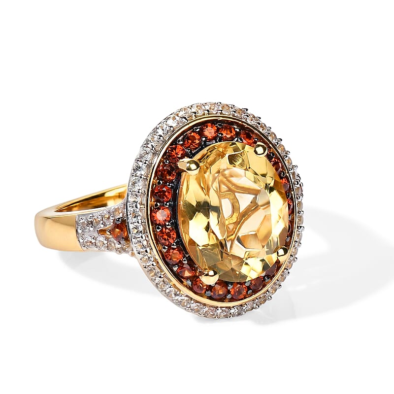 D'Joy Yellow Labradorite and Brown and White Zircon 4.30 ctw Sunrise Crown Ring in 18K Vermeil Yellow Gold Over Sterling Silver (Size 6.0)