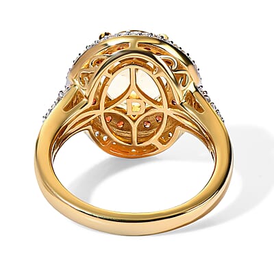 D'Joy Yellow Labradorite and Brown and White Zircon 4.30 ctw Sunrise Crown Ring in 18K Vermeil Yellow Gold Over Sterling Silver (Size 6.0)