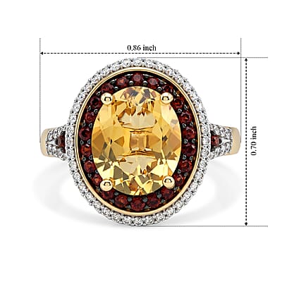 D'Joy Yellow Labradorite and Brown and White Zircon 4.30 ctw Sunrise Crown Ring in 18K Vermeil Yellow Gold Over Sterling Silver (Size 6.0)