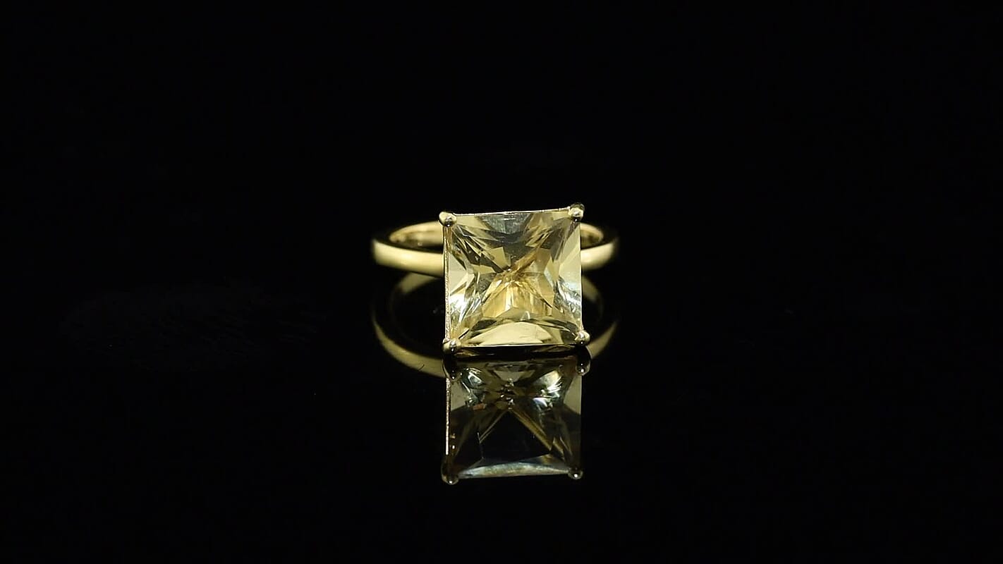D'Joy Princess Cut Yellow Labradorite Ring in 18K Vermeil YG Over Sterling Silver 5.50 ctw