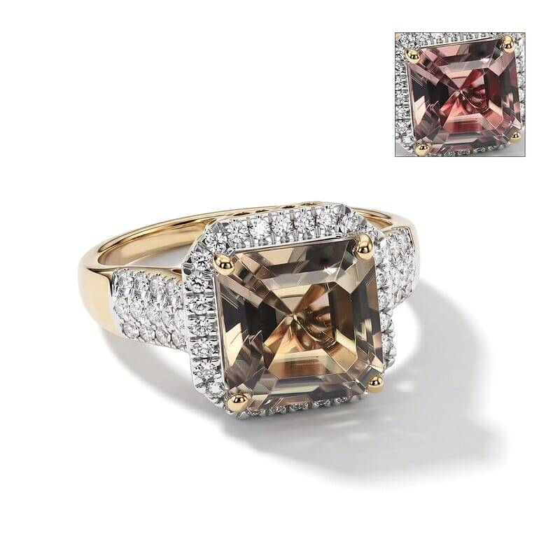Certified and Appraised Luxoro Asscher Cut AAA Turkizite and Diamond I2 6.10 ctw Ring in 10K Yellow Gold (Size 5.0)