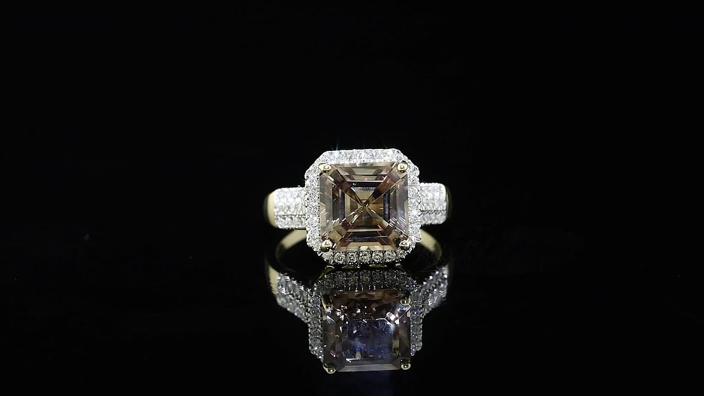 Certified & Appraised Luxoro Asscher Cut AAA Turkizite and Diamond I2 6.10 ctw Ring in 10K Yellow Gold