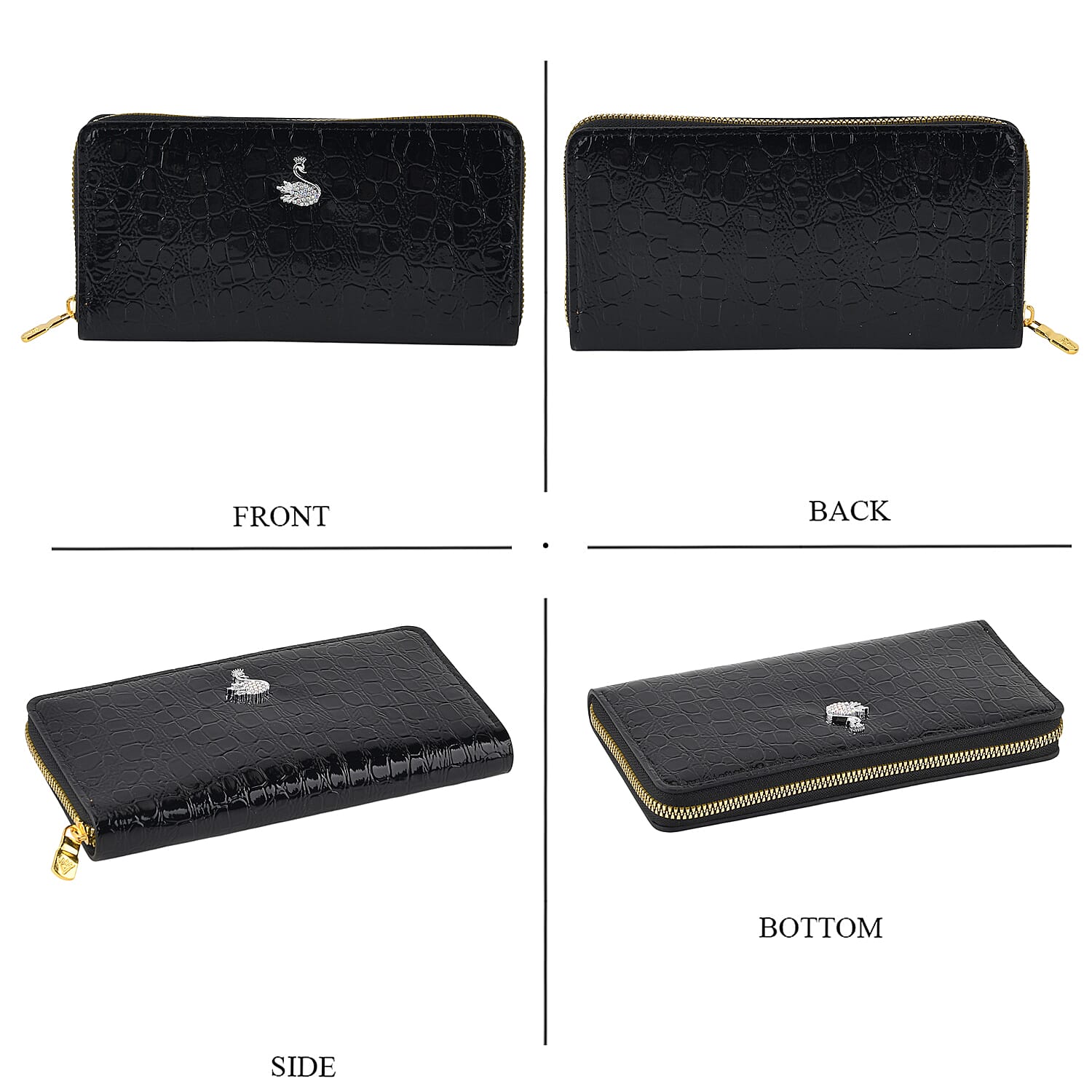 La Marey Black Crocodile Pattern Faux Leather 3pcs Wallet Gifts Set - Wallet, Card Bag and Curved Card Bag
