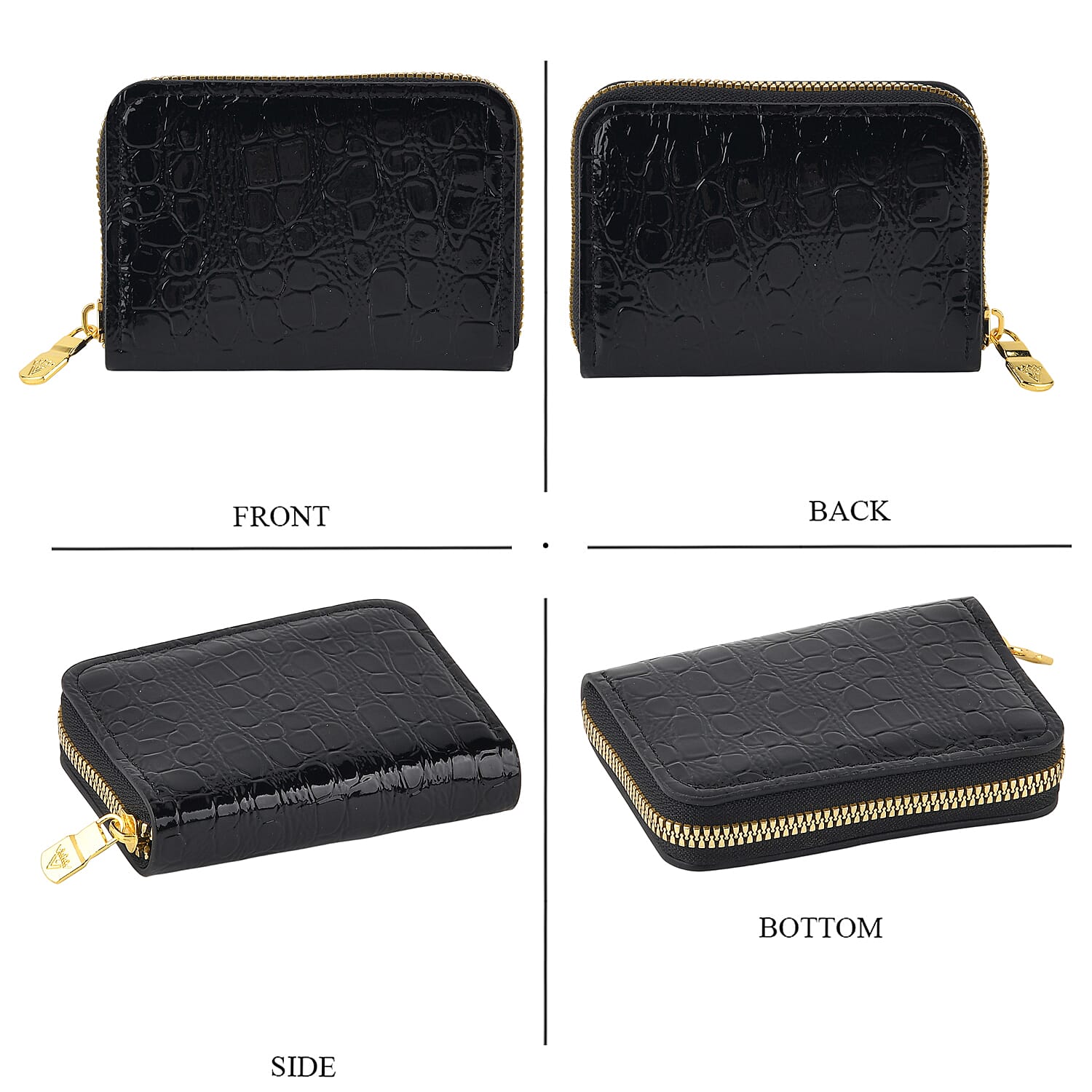 La Marey Black Crocodile Pattern Faux Leather 3pcs Wallet Gifts Set - Wallet, Card Bag and Curved Card Bag