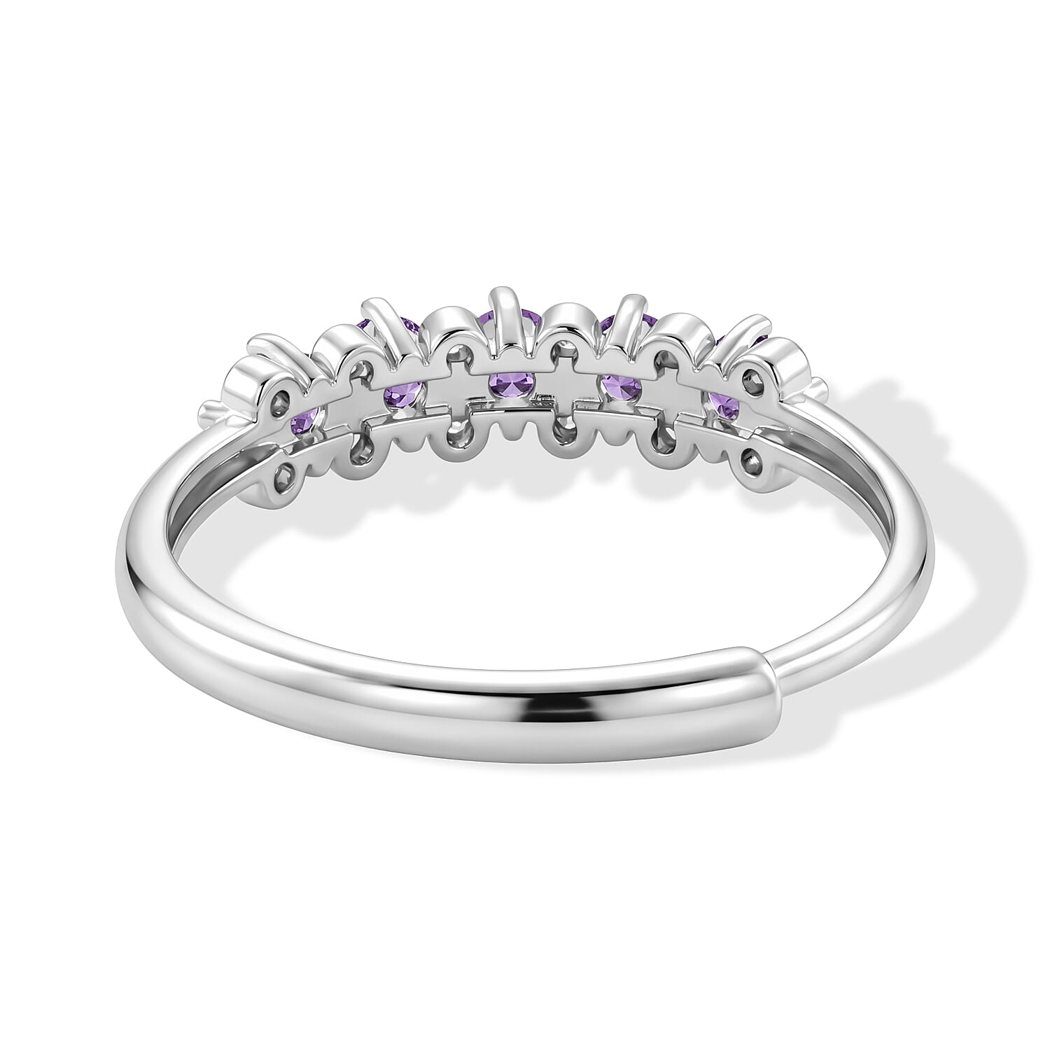 Amethyst and Simulated Diamond 2.50 ctw Ring in Silvertone (Adjustable)