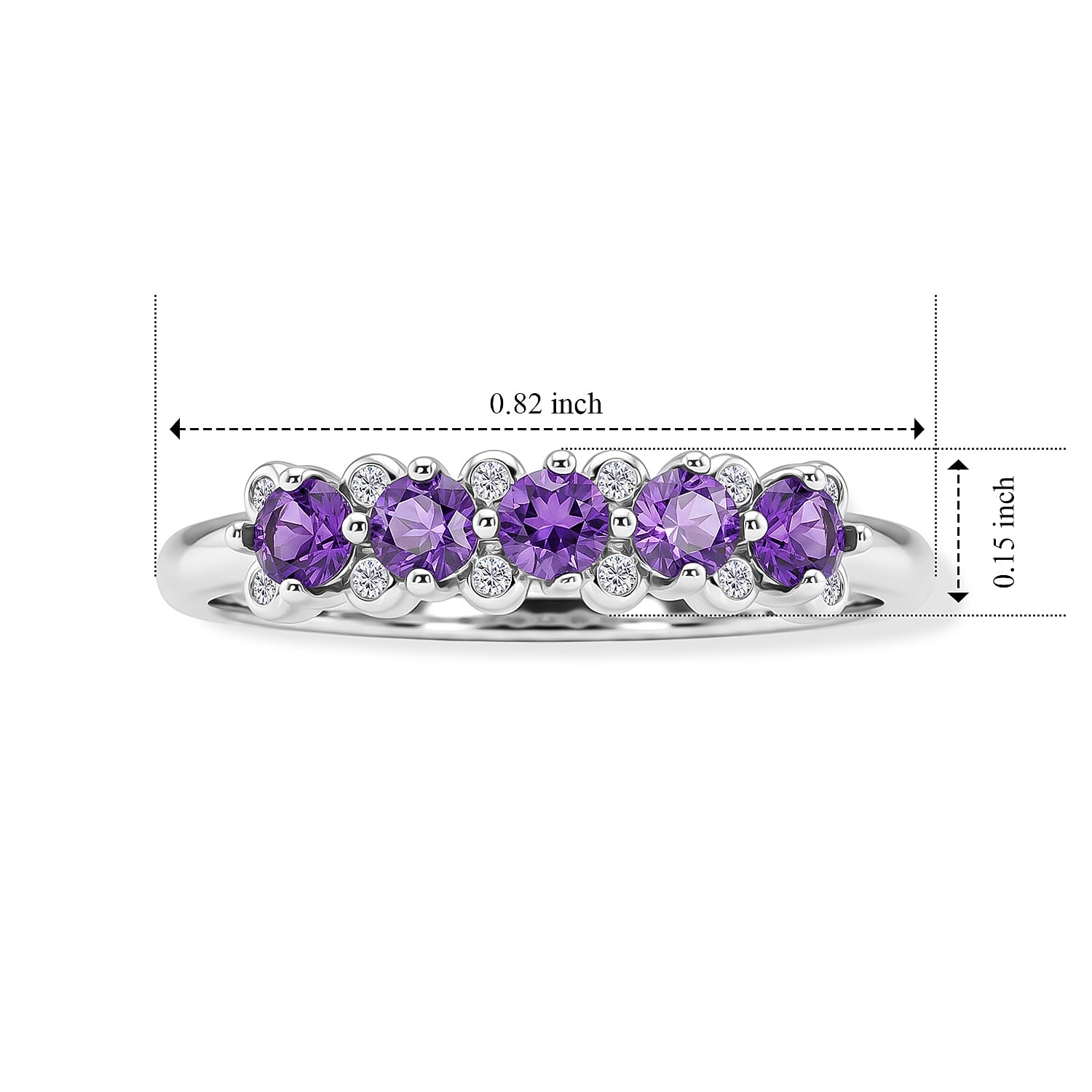 Amethyst and Simulated Diamond 2.50 ctw Ring in Silvertone (Adjustable)