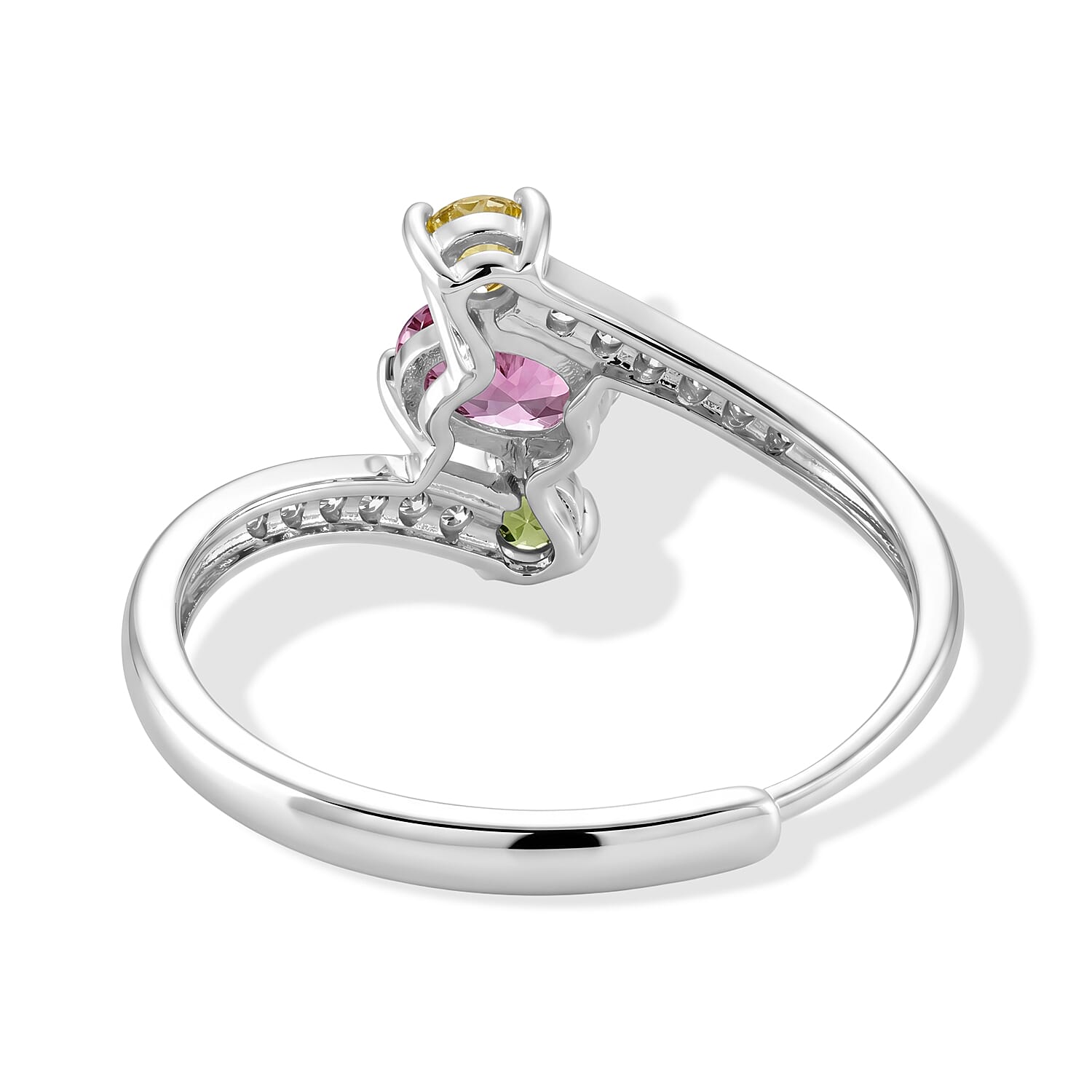 Multi Tourmaline and Simulated Diamond 3.10 ctw Ring in Silvertone (Adjustable)
