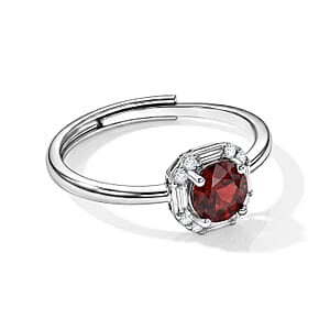 Mozambique Garnet and Simulated Diamond 3.00 ctw Ring in Silvertone (Adjustable)