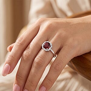 Mozambique Garnet and Simulated Diamond 3.00 ctw Ring in Silvertone (Adjustable)