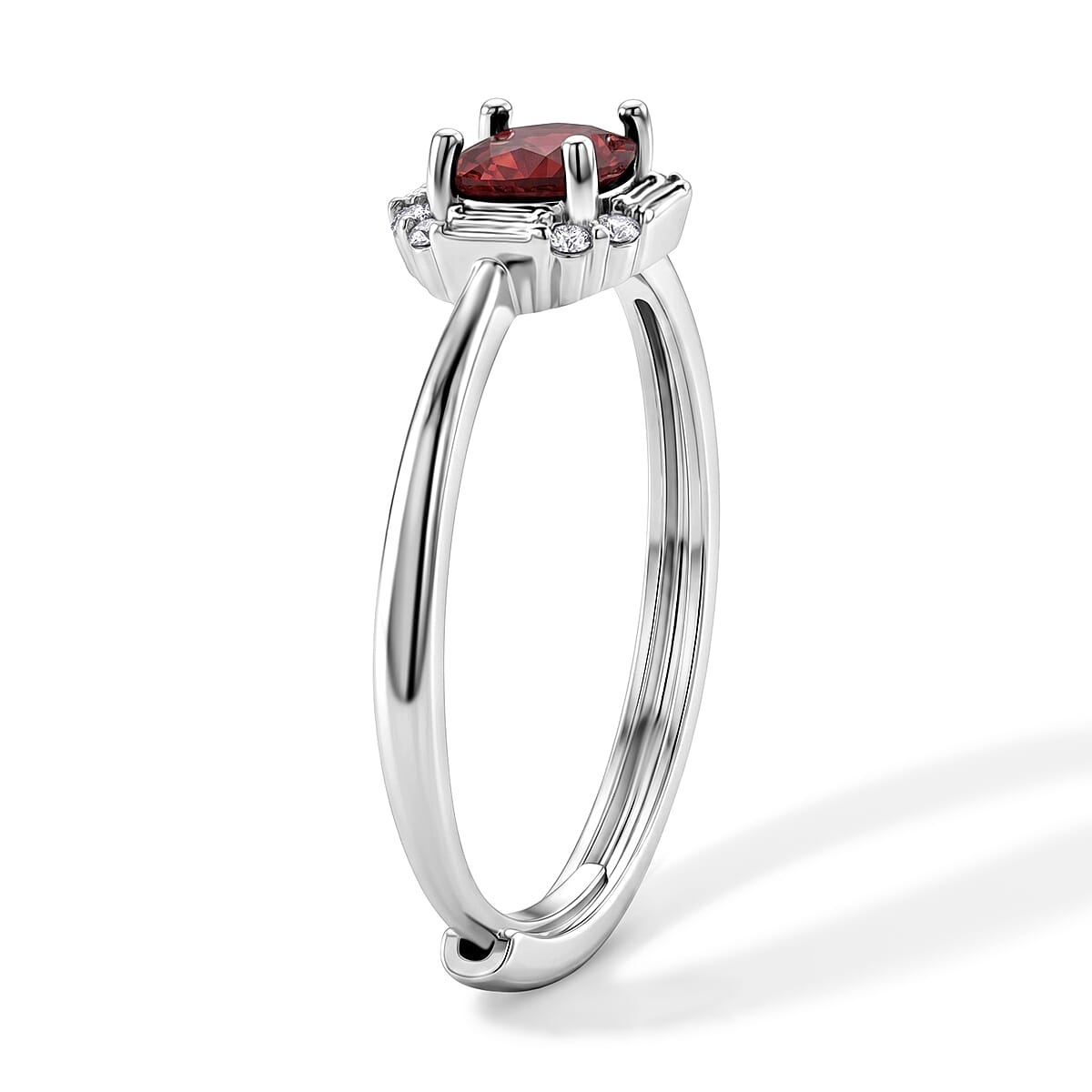 Mozambique Garnet and Simulated Diamond 3.00 ctw Ring in Silvertone (Adjustable) image number 3