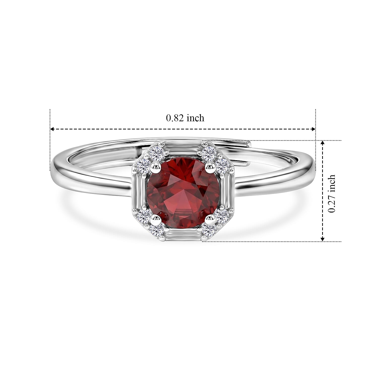 Mozambique Garnet and Simulated Diamond 3.00 ctw Ring in Silvertone (Adjustable)