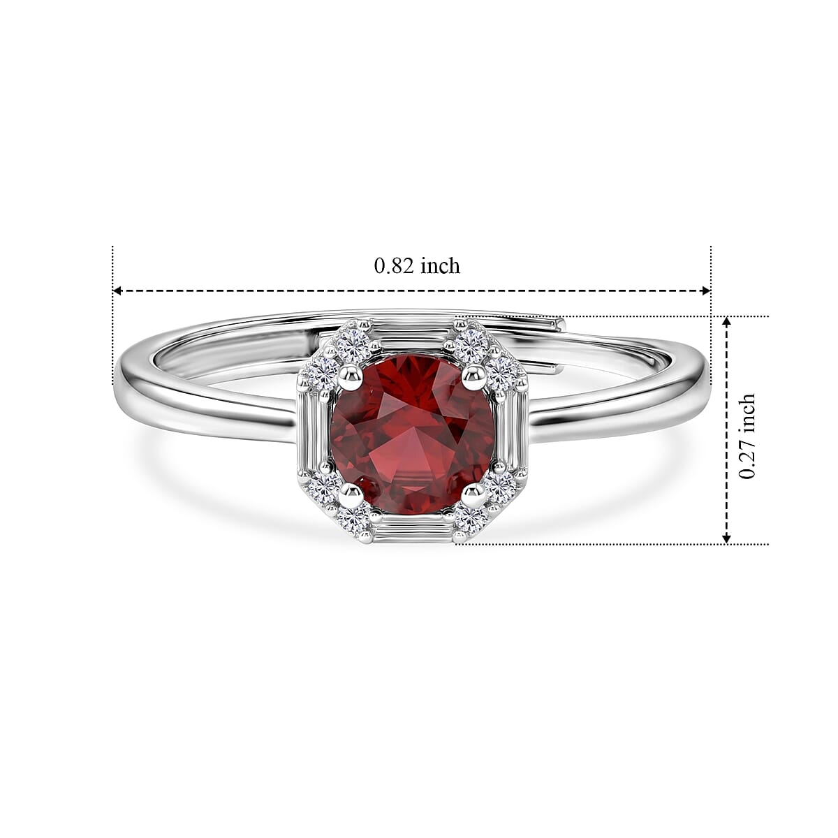 Mozambique Garnet and Simulated Diamond 3.00 ctw Ring in Silvertone (Adjustable) image number 4