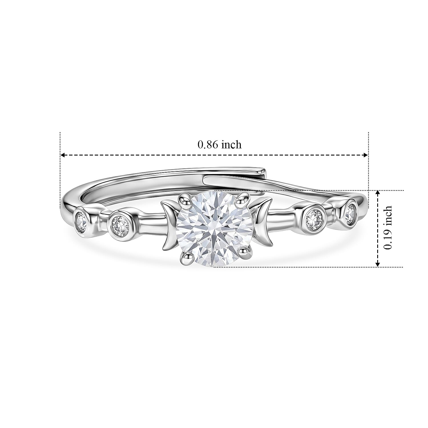 White Moissanite 0.82 ctw Ring in Silvertone (Adjustable)