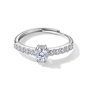 White Moissanite 0.82 ctw Ring in Silvertone (Adjustable)