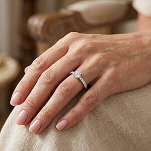 White Moissanite 0.82 ctw Ring in Silvertone (Adjustable)